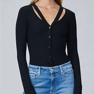 Price Firm PAIGE Sycamore V-Neck Black Cardigan w/ Striking Cut Outs,  Size XS